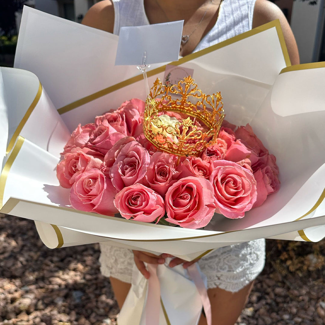 36 Rosas Rosadas con Corona Real