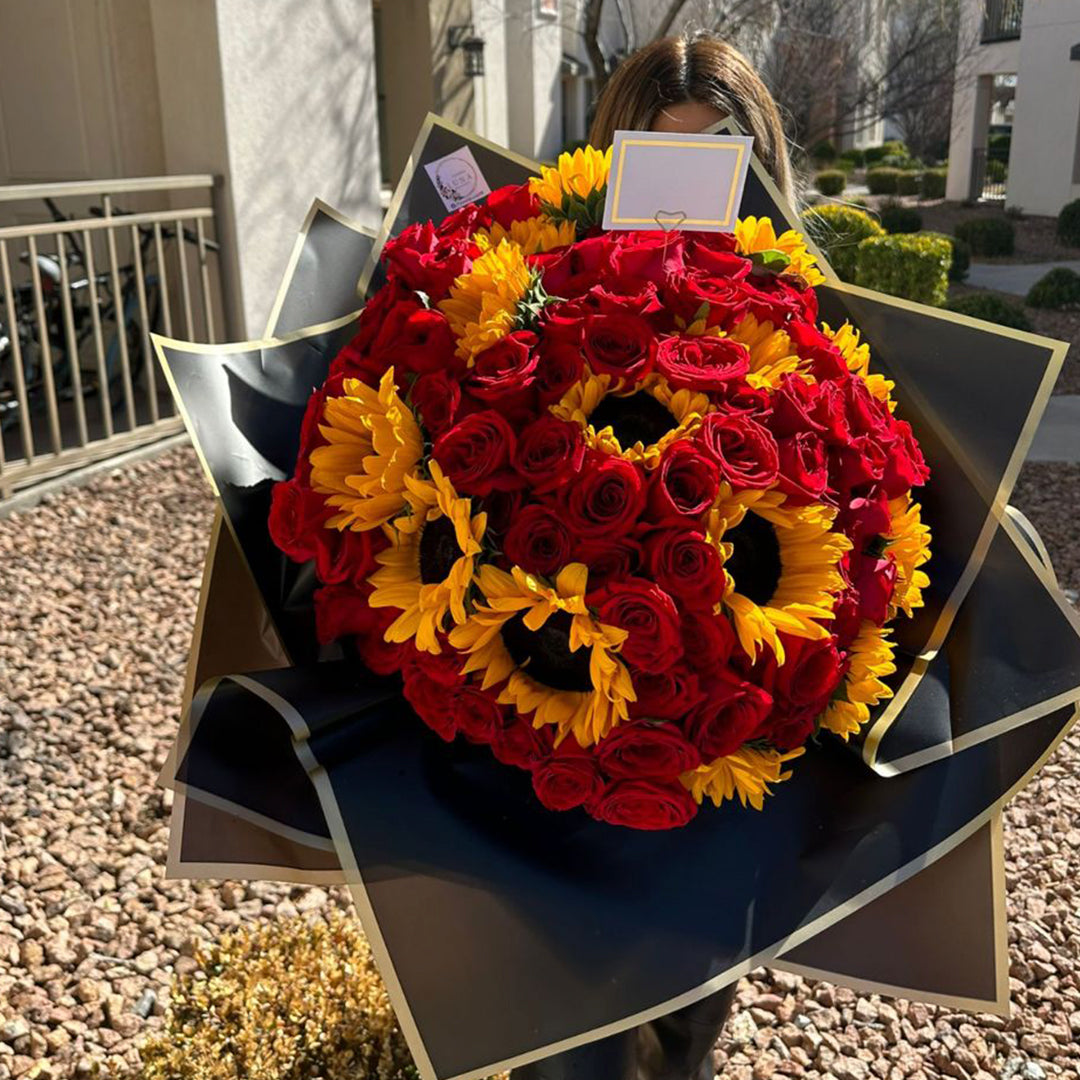 Ramo Grande de Girasoles y Rosas Rojas