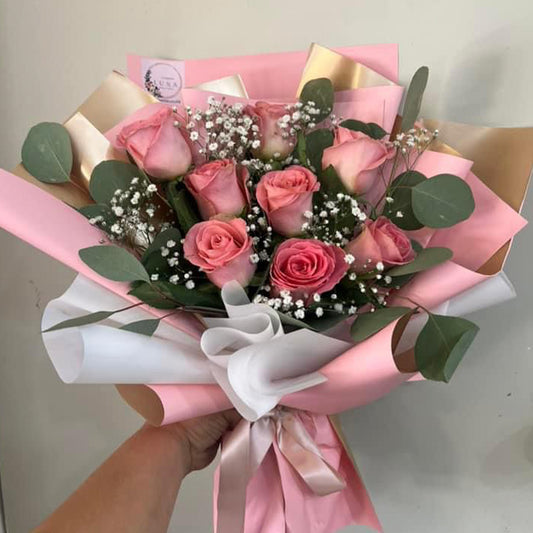 Ramo de 12 Rosas Rosas en Tonos Pasteles